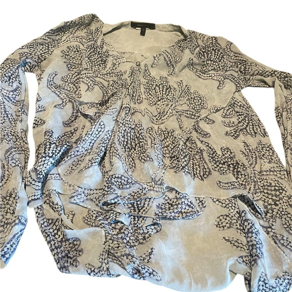 BCNG size XSWomen's Long Sleeve Patterned Top - Gray/Black